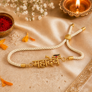 18K Gold Plated Rakhi Mahadev Motif Shiva Religious Traditional Rakhi - House of Viya