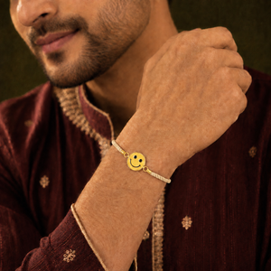 18K Gold Plated Rakhi Smiley Face Motif Charm Kids Character Rakhi - House of Viya