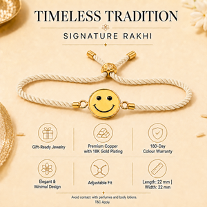 18K Gold Plated Rakhi Smiley Face Motif Charm Kids Character Rakhi - House of Viya