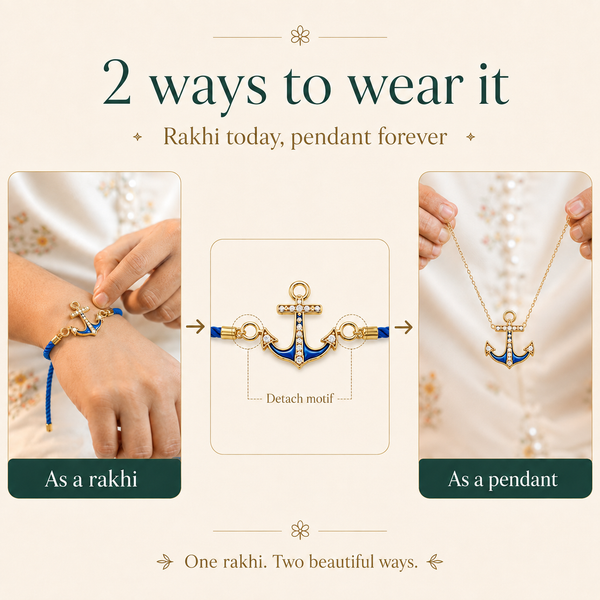 18K Gold Plated Rakhi Stone-Studded Anchor Motif Design Rakhi - House of Viya