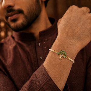 18K Gold Plated Rakhi Stone-Studded Tree Motif Floral Design Rakhi - House of Viya