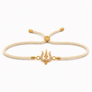 18K Gold Plated Rakhi Stone-Studded Trishul CZ Motif Religious Rakhi - House of Viya