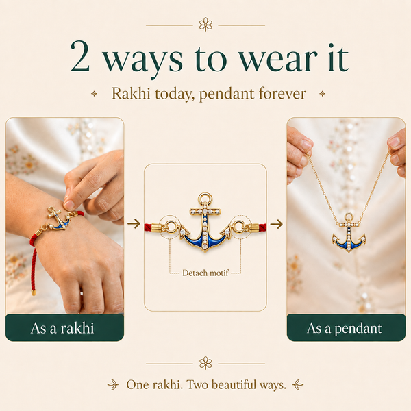 18K Gold Plated Rakhi Stone-Studded Anchor Motif Design Rakhi - House of Viya