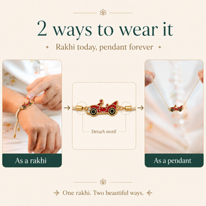 18K Gold Plated Rakhi Stone-Studded Car Motif Charm Kids Rakhi - House of Viya