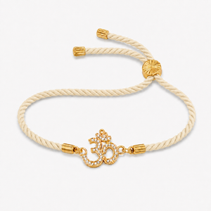 18K Gold Plated Rakhi Stone-Studded Om CZ Motif Religious Rakhi - House of Viya