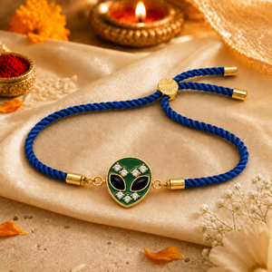 18K Gold Plated Rakhi Stone-Studded Alien Motif Character Rakhi - House of Viya