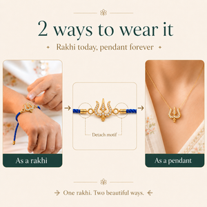 18K Gold Plated Rakhi Stone-Studded Trishul CZ Motif Religious Rakhi - House of Viya