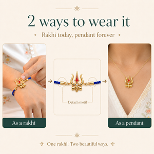 18K Gold Plated Rakhi Stone-Studded Trishul Motif Religious Traditional Rakhi - House of Viya