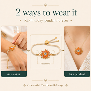 18K Gold Plated Rakhi Stone-Studded Sun Chakra Motif Design Rakhi - House of Viya