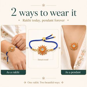 18K Gold Plated Rakhi Stone-Studded Sun Chakra Motif Design Rakhi - House of Viya