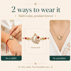 18K Gold Plated Rakhi Stone-Studded Shankh Motif Religious Traditional Rakhi - House of Viya