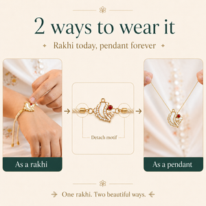 18K Gold Plated Rakhi Stone-Studded Shankh Motif Religious Traditional Rakhi - House of Viya