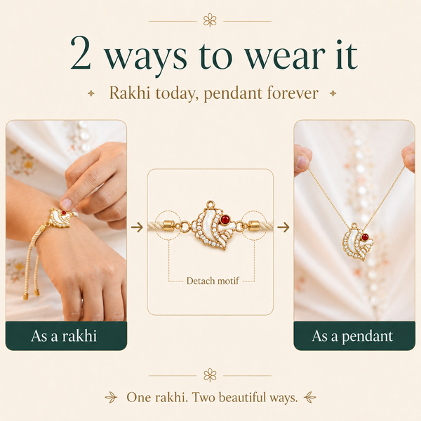 18K Gold Plated Rakhi Stone-Studded Shankh Motif Religious Traditional Rakhi - House of Viya