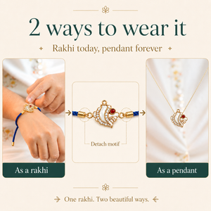 18K Gold Plated Rakhi Stone-Studded Shankh Motif Religious Traditional Rakhi - House of Viya