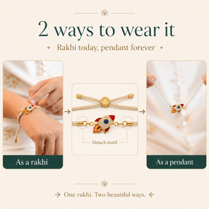 18K Gold Plated Rakhi Stone-Studded Rocket Motif Kids Character Rakhi - House of Viya