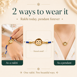 18K Gold Plated Rakhi Monkey Motif Animal Charm Kids Character Rakhi - House of Viya