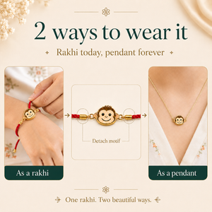 18K Gold Plated Rakhi Monkey Motif Animal Charm Kids Character Rakhi - House of Viya