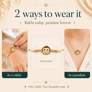 18K Gold Plated Rakhi Monkey Motif Animal Charm Kids Character Rakhi - House of Viya