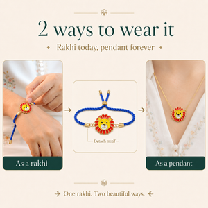18K Gold Plated Rakhi Lion Motif Animal Charm Kids Character Rakhi - House of Viya
