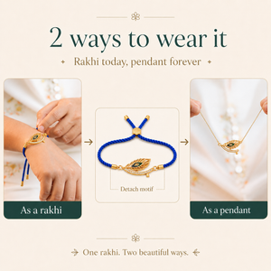 18K Gold Plated Rakhi Stone-Studded Feather Motif Charm Design Rakhi - House of Viya