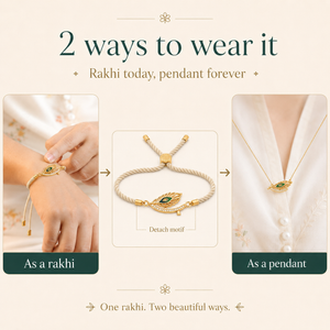 18K Gold Plated Rakhi Stone-Studded Feather Motif Charm Design Rakhi - House of Viya