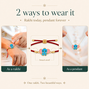18K Gold Plated Rakhi Elephant Motif Charm Kids Character Rakhi - House of Viya