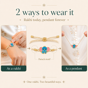 18K Gold Plated Rakhi Elephant Motif Charm Kids Character Rakhi - House of Viya