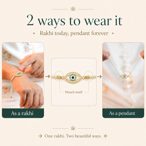 18K Gold Plated Rakhi Stone-Studded Eye Design Motif Charm Rakhi - House of Viya