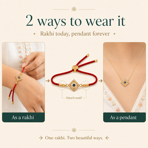18K Gold Plated Rakhi Stone-Studded Diamond Square Geometric Motif Rakhi - House of Viya