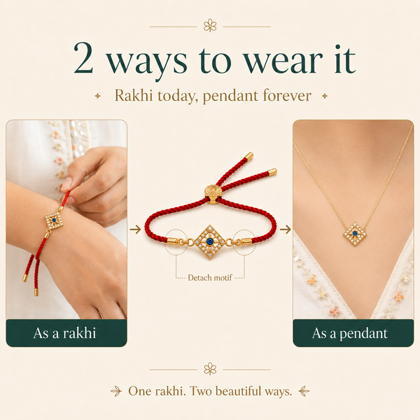 18K Gold Plated Rakhi Stone-Studded Diamond Square Geometric Motif Rakhi - House of Viya