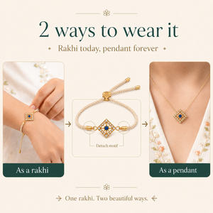 18K Gold Plated Rakhi Stone-Studded Diamond Square Geometric Motif Rakhi - House of Viya