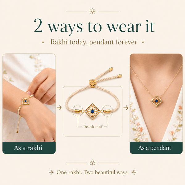 18K Gold Plated Rakhi Stone-Studded Diamond Square Geometric Motif Rakhi - House of Viya
