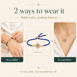 18K Gold Plated Rakhi Stone-Studded Diamond Square Geometric Motif Rakhi - House of Viya