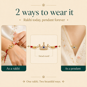18K Gold Plated Rakhi Stone-Studded Crown Prince Motif Charm Rakhi - House of Viya