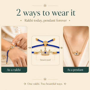 18K Gold Plated Rakhi Stone-Studded Crown Prince Motif Charm Rakhi - House of Viya