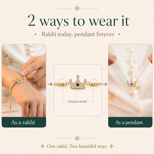 18K Gold Plated Rakhi Stone-Studded Crown Prince Motif Charm Rakhi - House of Viya