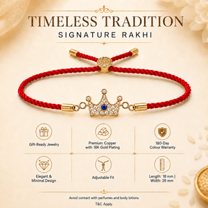 18K Gold Plated Rakhi Stone-Studded Crown Prince Motif Charm Rakhi - House of Viya