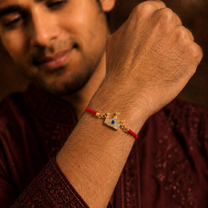 18K Gold Plated Rakhi Stone-Studded Crown Prince Motif Charm Rakhi - House of Viya