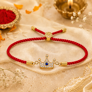 18K Gold Plated Rakhi Stone-Studded Crown Prince Motif Charm Rakhi - House of Viya