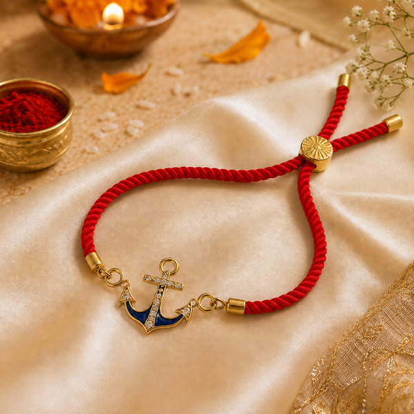 18K Gold Plated Rakhi Stone-Studded Anchor Motif Design Rakhi - House of Viya