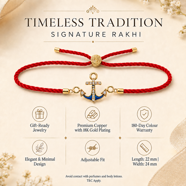 18K Gold Plated Rakhi Stone-Studded Anchor Motif Design Rakhi - House of Viya