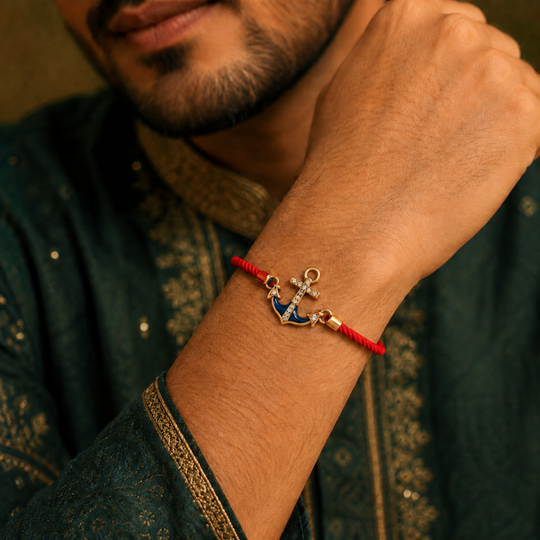 18K Gold Plated Rakhi Stone-Studded Anchor Motif Design Rakhi - House of Viya