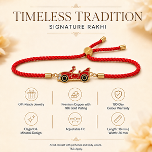 18K Gold Plated Rakhi Stone-Studded Car Motif Charm Kids Rakhi - House of Viya