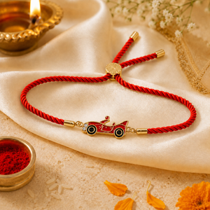18K Gold Plated Rakhi Stone-Studded Car Motif Charm Kids Rakhi - House of Viya