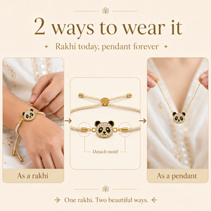 18K Gold Plated Rakhi Panda Animal Motif Charm Kids Character Rakhi - House of Viya