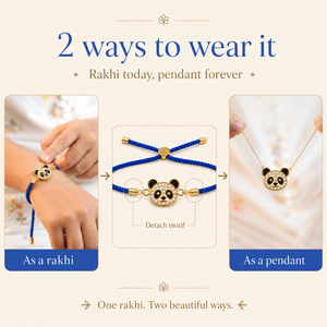 18K Gold Plated Rakhi Panda Animal Motif Charm Kids Character Rakhi - House of Viya