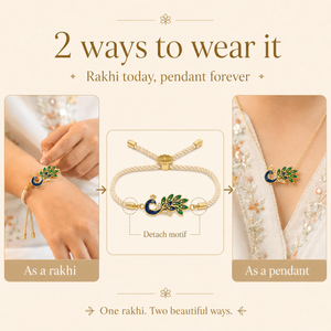 18K Gold Plated Rakhi Stone-Studded Peacock Motif Floral Design Rakhi - House of Viya