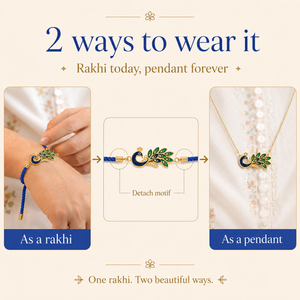18K Gold Plated Rakhi Stone-Studded Peacock Motif Floral Design Rakhi - House of Viya