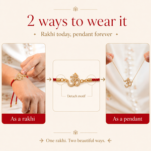 18K Gold Plated Rakhi Stone-Studded Om CZ Motif Religious Rakhi - House of Viya