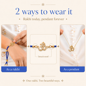 18K Gold Plated Rakhi Stone-Studded Om CZ Motif Religious Rakhi - House of Viya